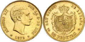1879*1879. Alfonso XII. EMM. 25 pesetas. (AC. 74). Rayita. 8,08 g. EBC-/EBC.