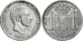 1881. Alfonso XII. Manila. 50 centavos. (AC. 114). 12,90 g. MBC-/MBC.