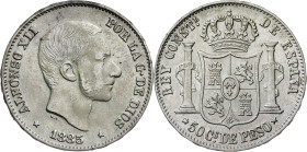 1885. Alfonso XII. Manila. 50 centavos. (AC. 124). 12,91 g. MBC+/EBC-.