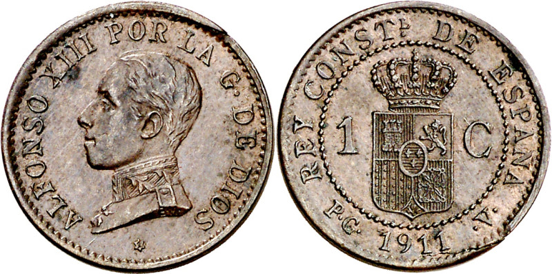 1911*1. Alfonso XIII. PCV. 1 céntimo. (AC. 3). Leve defecto de acuñación en cant...