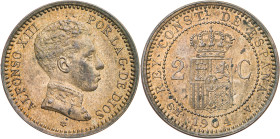 1904*04. Alfonso XIII. SMV. 2 céntimos. (AC. 6). Parte de brillo original. 2,01 g. EBC+/S/C-.