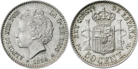 1894*94. Alfonso XIII. PGV. 50 céntimos. (AC. 43). 2,52 g. EBC/EBC+.