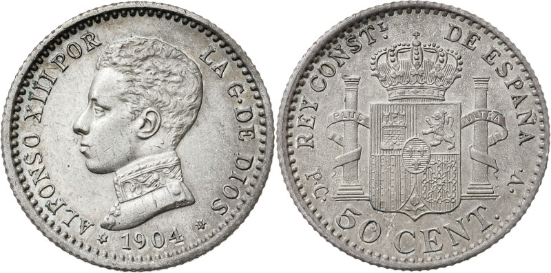 1904*10. Alfonso XIII. PCV. 50 céntimos. (AC. 47). 2,52 g. EBC/EBC+.