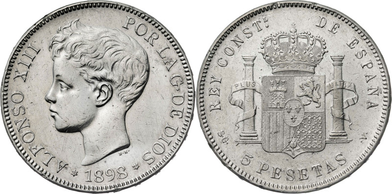 1898*1898. Alfonso XIII. SGV. 5 pesetas. (AC. 109). 25,03 g. MBC/MBC+.