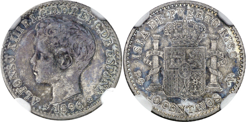 1896. Alfonso XIII. Puerto Rico. PGV. 10 centavos. (AC. 125). En cápsula de la N...