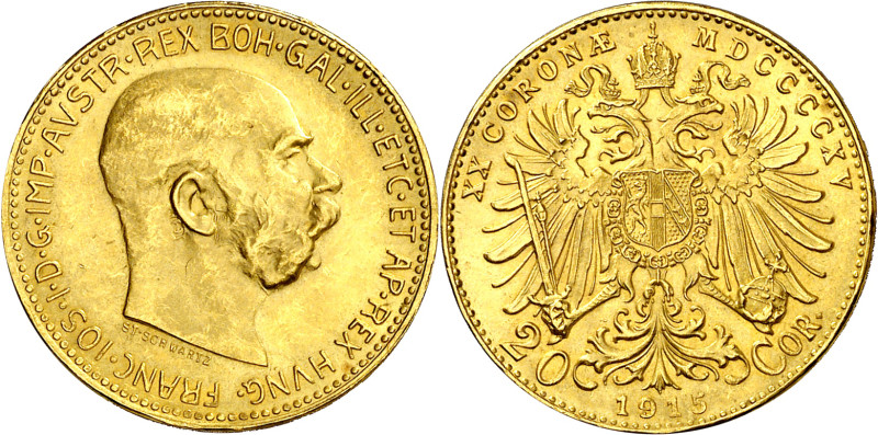 Austria. 1915. Francisco José I. 20 coronas. (Fr. 509R) (Kr. 2818). AU. 6,78 g. ...