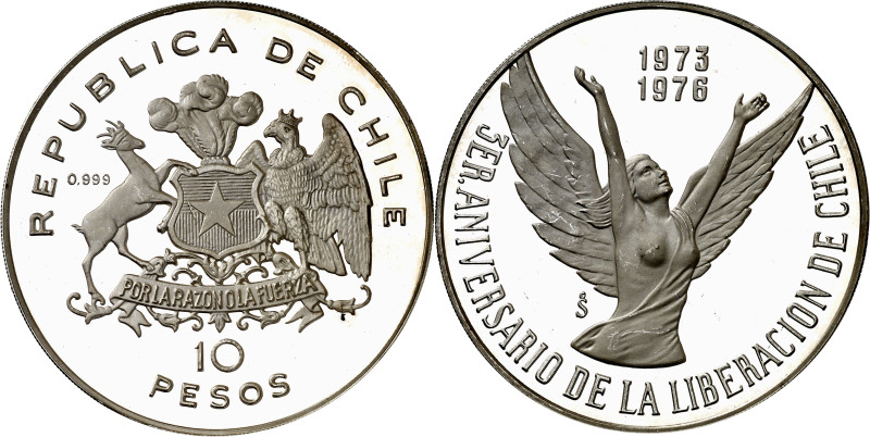 Chile. 1976. 10 pesos. (Kr. 211). AG. 44,80 g. (Proof).