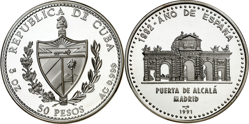 Cuba. 1991. 50 pesos. (Kr. 356). Año de España - Puerta de Alcalá, Madrid. Acuña...