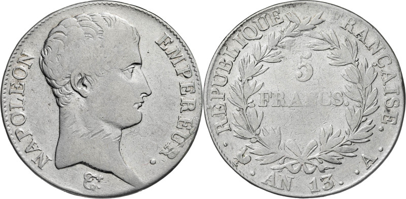 Francia. An 13 (1804-1805). Napoleón. A (París). 5 francos. (Kr. 662.1) (Gad. 58...