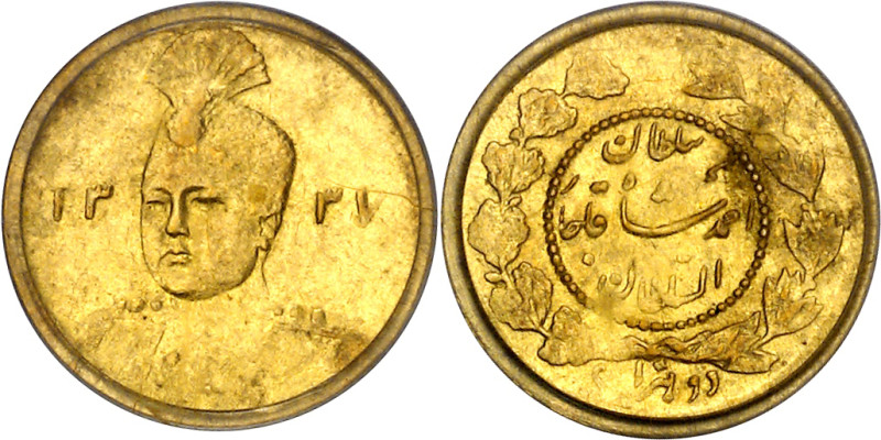 Irán. AH 1337 (1918). Sultán Ahmad. 2000 dinars. (Fr. 86) (Kr. 1070). En cápsula...