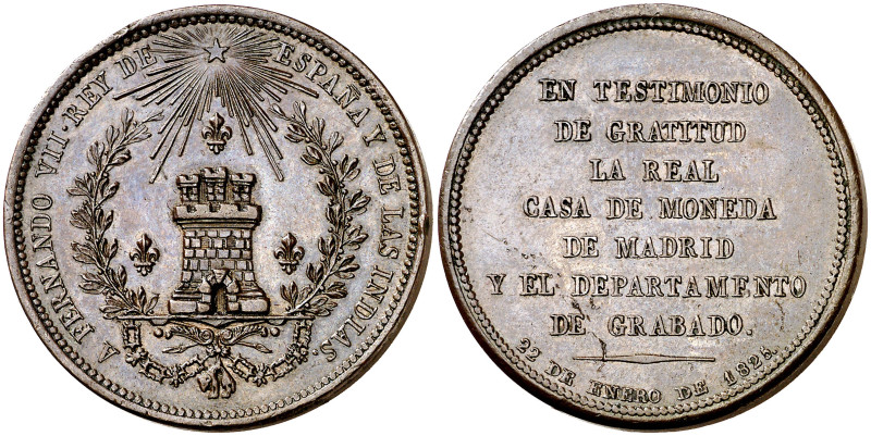 1825. Fernando VII. Visita a la Real Casa de la Moneda. (V. 349 var. metal ) (V....