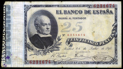 1893. 25 pesetas. (Ed. B84) (Ed. 300). 24 de julio, Jovellanos. Manchitas. Raro. BC+.