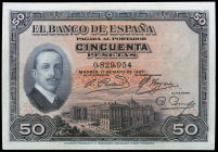 1927. 50 pesetas. (Ed. B110) (Ed. 326). 17 de mayo, Alfonso XIII. Dobleces. Lavado y planchado. (EBC-).