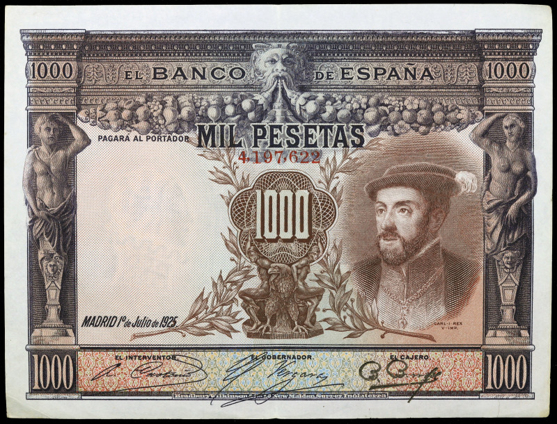 1925. 1000 pesetas. (Ed. C2) (Ed. 351). 1 de julio, Carlos I. Pareja correlativa...