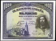 1928. 1000 pesetas. (Ed. C8) (Ed. 357). 15 de agosto, San Fernando. Ligero doblez en esquina inferior izquierda. Bordes rozados. EBC+.