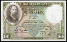 1931. 1000 pesetas. (Ed. C13) (Ed. 362). 25 de abril. Zorrilla. Levísimo doblez lateral. Raro. S/C-.