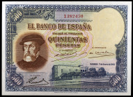 1935. 500 pesetas. (Ed. C16) (Ed. 365). 7 de enero, Hernán Cortés. Esquina con ligeros dobleces. Raro. S/C-.