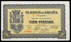 1937. Gijón. 100 pesetas. (Ed. C50) (Ed. 399). Septiembre. Doblez. MBC+.