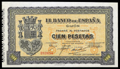 1937. Gijón. 100 pesetas. (Ed. C50) (Ed. 399). Septiembre. Sin serie, numerado. S/C-.
