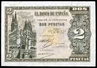 1937. Burgos. 2 pesetas. (Ed. D27) (Ed. 426). 12 de octubre. Serie A. Escaso. EBC-.