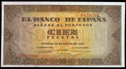 1938. Burgos. 100 pesetas. (Ed. D33a) (Ed. 433a). 20 de mayo. Serie F. Apresto. S/C-.