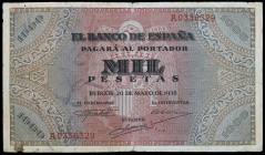 1938. Burgos. 1000 pesetas. (Ed. D35) (Ed. 434). 20 de mayo. Raro. BC+.