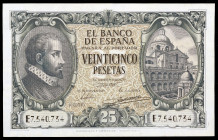 1940. 25 pesetas. (Ed. D37a) (Ed. 436a). 9 de enero, Juan de Herrera. Serie E. Mínimo doblez. EBC+.
