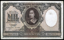 1940. 1000 pesetas. (Ed. D41n) (Ed. 440N). 9 de enero, Murillo. INUTILIZADO en perforación. Raro. MBC-.