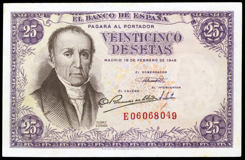 1946. 25 pesetas. (Ed. D51a) (Ed. 450a). 19 de febrero, Flórez Estrada. Serie E....