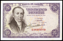 1946. 25 pesetas. (Ed. D51a) (Ed. 450a). 19 de febrero, Flórez Estrada. Serie E. EBC+.