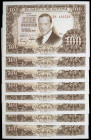 1953. 100 pesetas. (Ed. D65b) (Ed. 464c). 7 de abril, Romero de Torres. 8 billetes correlativos, serie 3S. Castaño oscuro. S/C-.