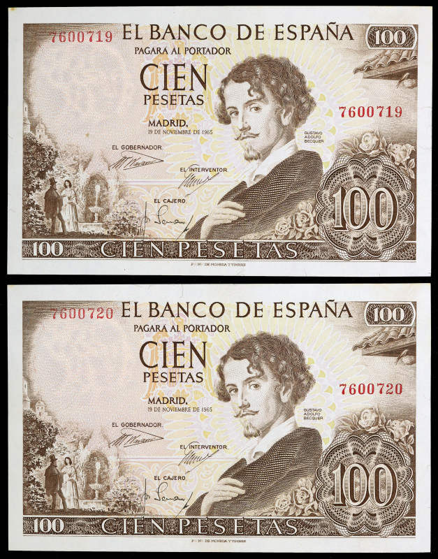 1965. 100 pesetas. (Ed. D71) (Ed. 470). 19 de noviembre, Bécquer. Pareja correla...