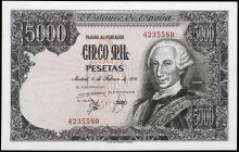 1976. 5000 pesetas. (Ed. E1) (Ed. 475). 6 de febrero, Carlos III. Sin serie. Ligero doblez en una esquina. S/C-.