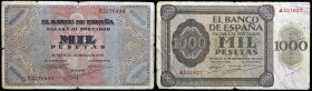 1936 y 1938. Burgos. 1000 pesetas. (Ed. D24 y D35) (Ed. 423 y 434). 3 billetes. Raros. BC-/BC.