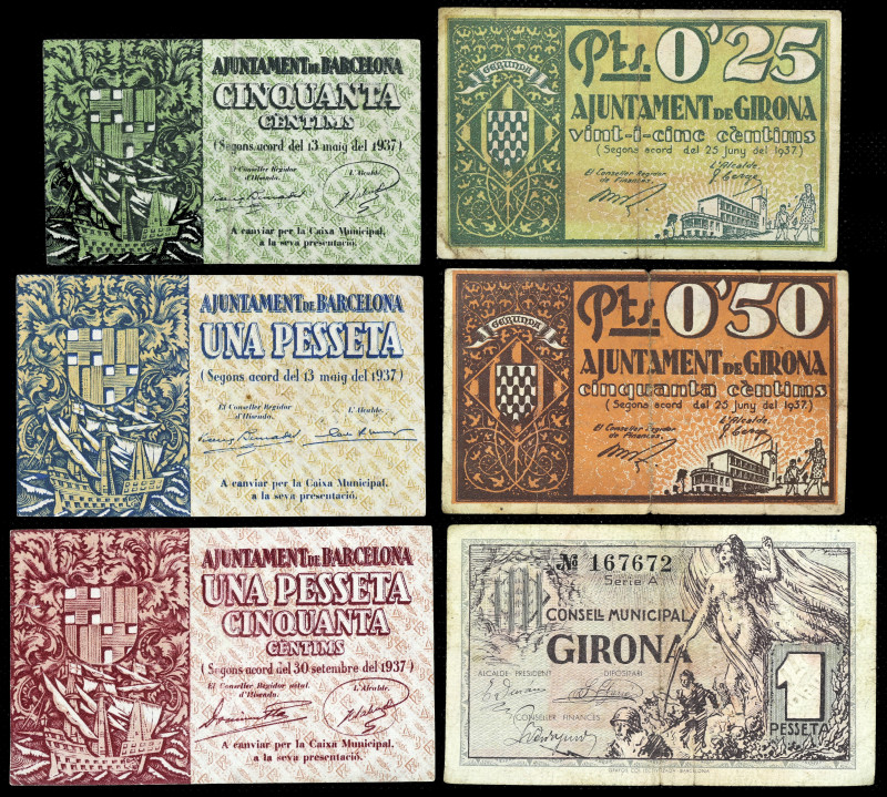 Lote de 3 billetes de Barcelona y 3 de Girona. Total 6 billetes. A examinar. BC+...