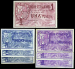 Ainsa (Huesca). Comisión Gestora. 25 (tres), 50 céntimos (tres) y 1 peseta. (KG. 17) (RGH. 105 a 107). 7 billetes, una serie completa. El de 25 céntim...