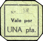 Albalatillo (Huesca). Consejo de Defensa. 1 peseta. (KG. 29) (RGH. 178). Cartón nº 56. Raro. MBC-.