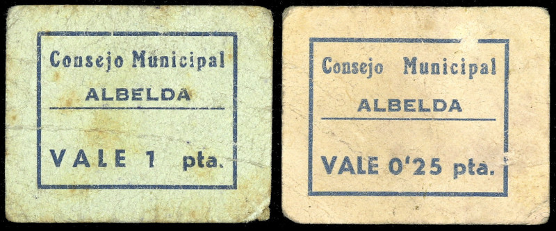 Albelda (Huesca). Consejo Municipal. 25 céntimos y 1 peseta. (T. 8a y 10) (KG. 3...