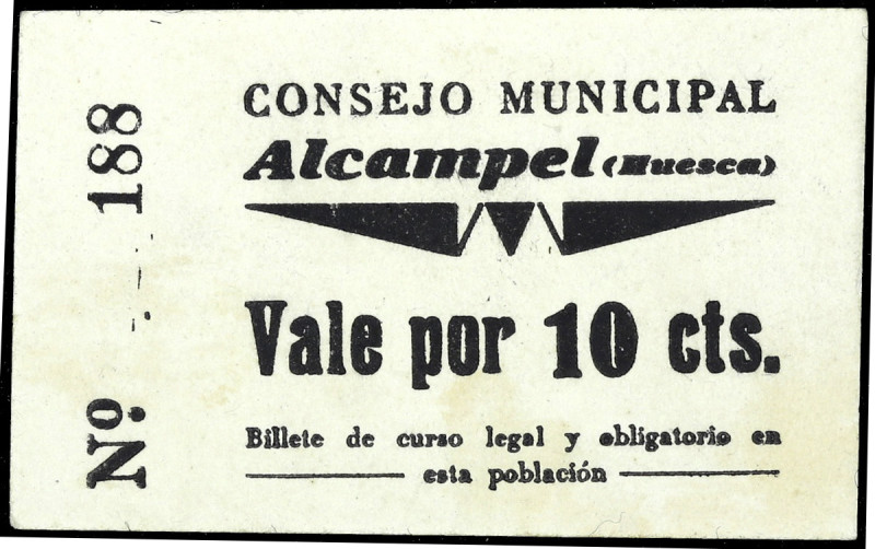 Alcampel (Huesca). Consejo Municipal. 10 céntimos. (T. 18) (KG. 15a falta valor)...