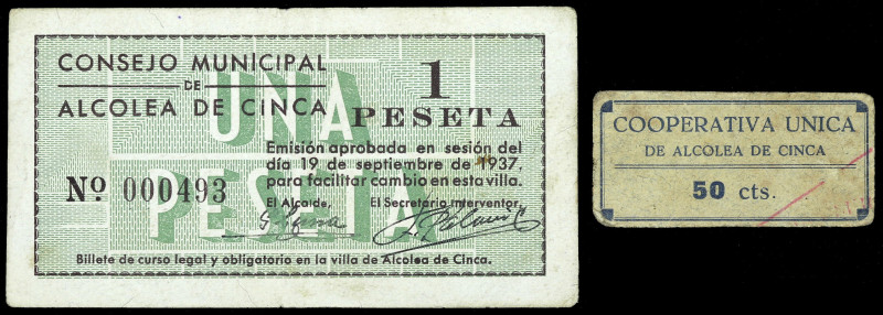 Alcolea de Cinca (Huesca). 50 céntimos y 1 peseta. (KG. 53 y 53b falta valor) (R...