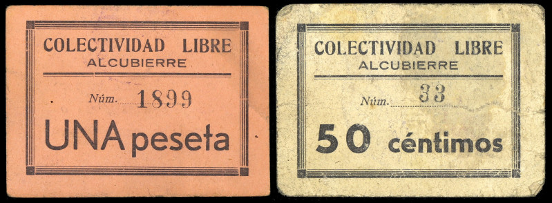 Alcubierre (Huesca). Colectividad Libre. C.N.T. 50 céntimos y 1 peseta. (KG. 57)...