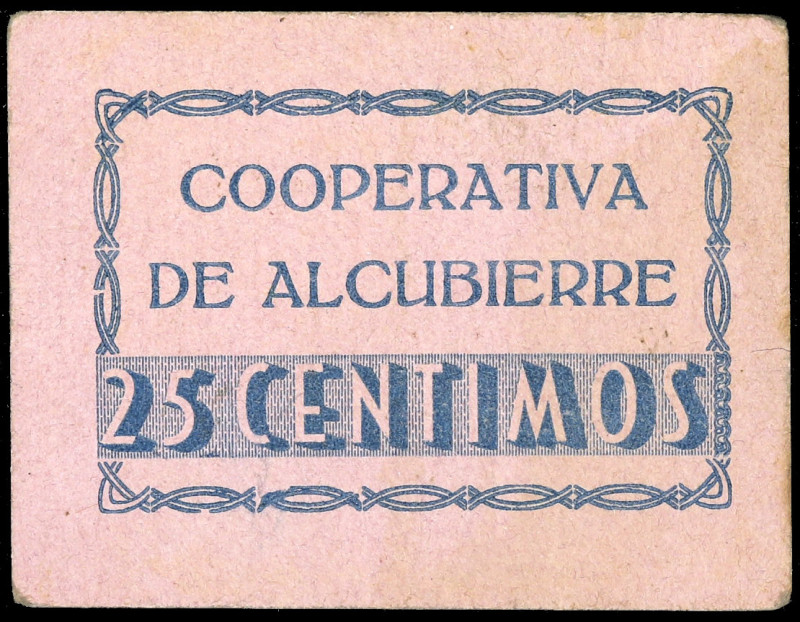 Alcubierre (Huesca). Cooperativa. 25 céntimos. (KG. 57a) (RGH. 395 var). Cartón....