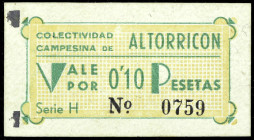 Altorrincón (Huesca). Colectividad Campesina. 10 céntimos. (T. 45) (KG. 98a) (RGH. 666). Cartón. Muy raro. EBC-.