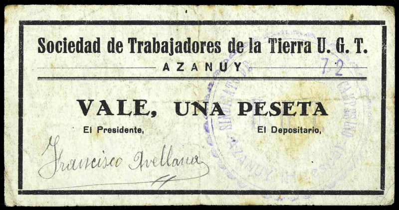 Azanuy (Huesca). Sociedad de Trabajadores de la Tierra. U.G.T. (T. 65 mismo ejem...