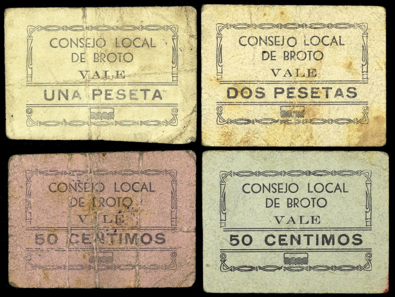 Broto (Huesca). Consejo Local. 50 céntimos (dos), 1 y 2 pesetas. (KG. 193 y falt...