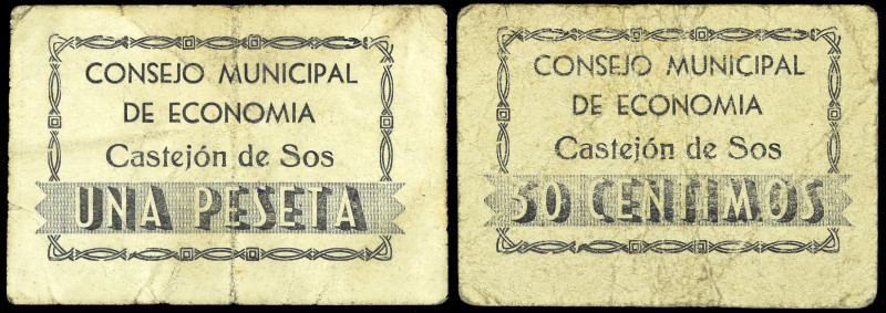 Castejón de Sos (Huesca). Consejo Municipal de Economía. 50 céntimos y 1 peseta....