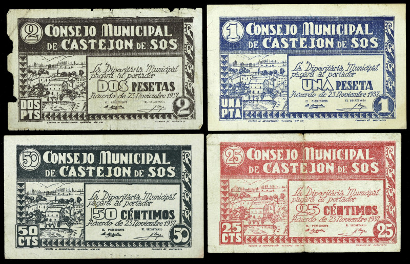 Castejón de Sos (Huesca). Consejo Municipal. 25, 50 céntimos, 1 y 2 pesetas. (T....