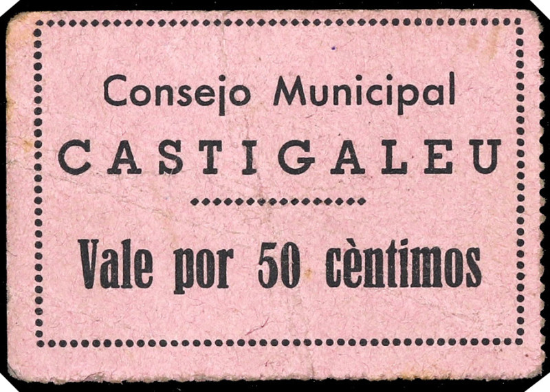 Castigaleu (Huesca). Consejo Municipal. 50 céntimos. (T. 151a) (KG. 266) (RGH. 1...