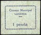 Labuerda (Huesca). Consejo Municipal. 1 peseta. (KG. 436) (RGH. 3082). Cartón. Raro y más así. EBC-.