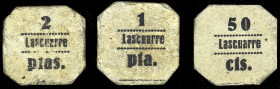 Lascuarre (Huesca). Consejo Local. 50 céntimos, 1 y 2 pesetas. (T. 255 var, 256b y 257) (KG. 440) (RGH. 3106 a 3108). 3 cartones, serie completa. Rarí...